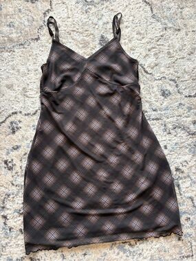 Brown Plaid Slip Dress with Cropped Cover-up
